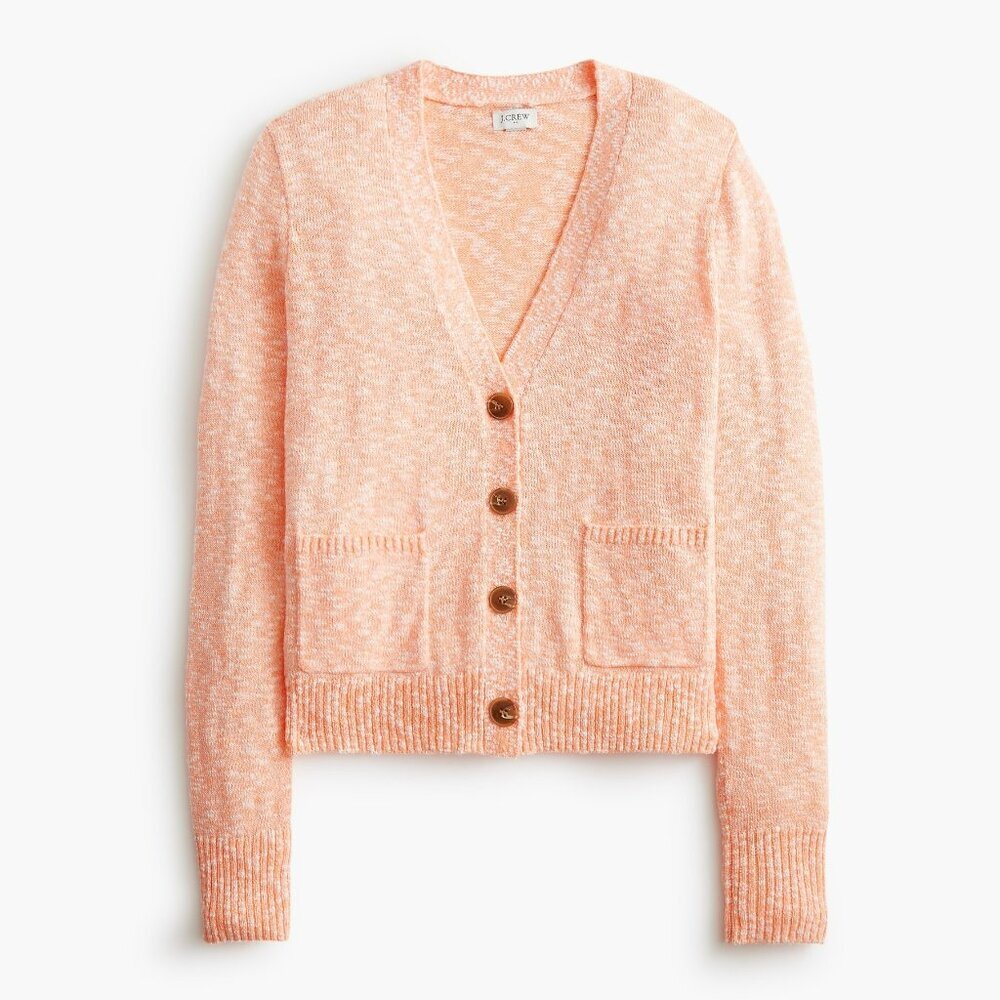 J. Crew Beach Cardigan Sweater in Cantaloupe Peach V-Neck Pockets  Size XS NWT